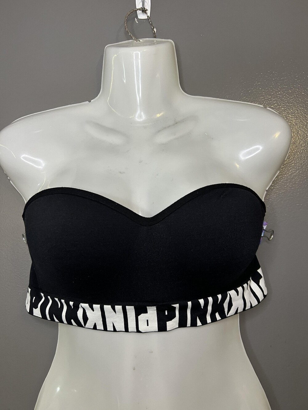 PINK Bandeau Bra Womens Large Black Strapless Wireless Padded Cool Comfy B Cup